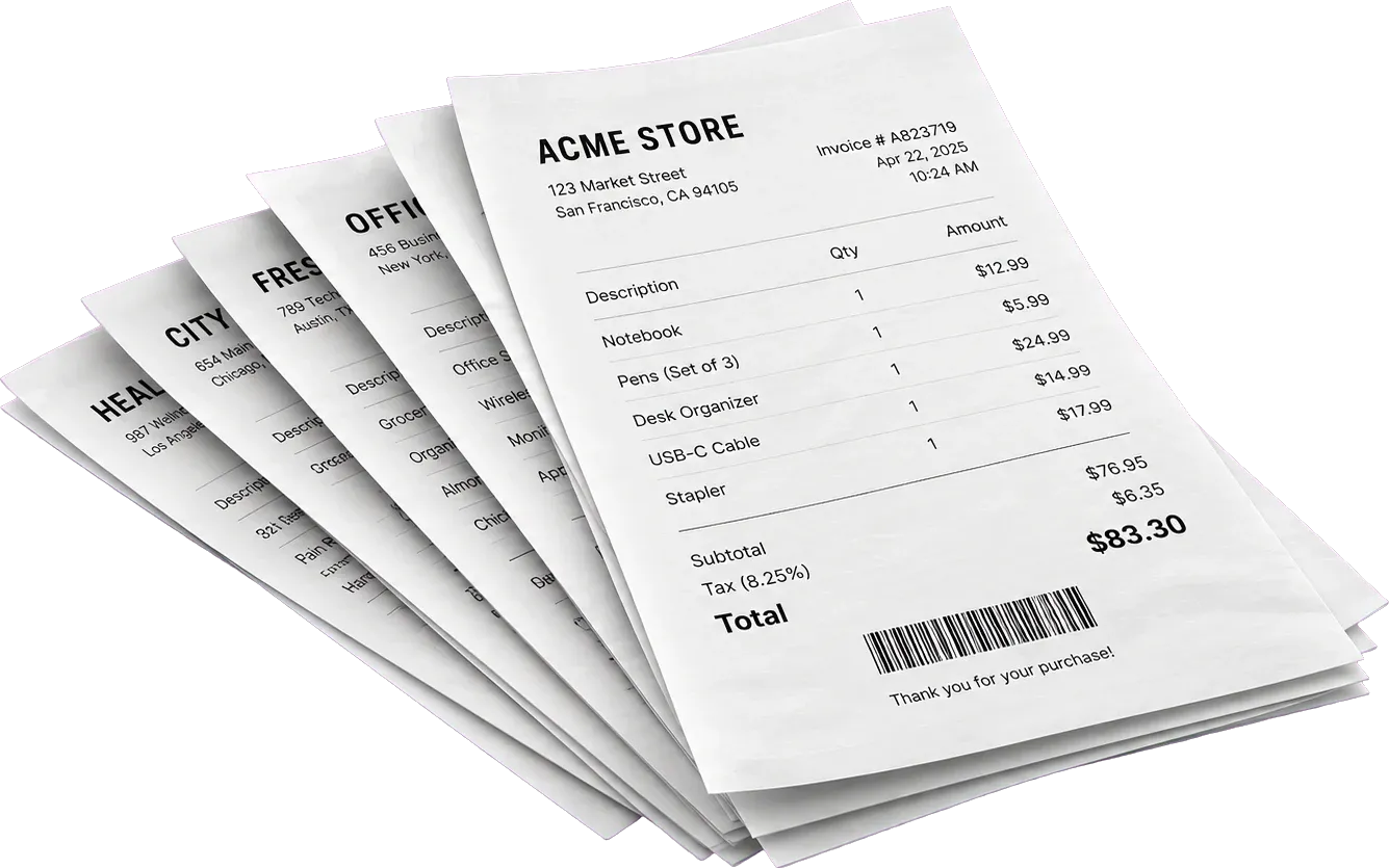A stack of scanned paper invoices